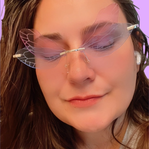 Blue Purple Butterfly Etched Wings Rimless Y2K Pastel Lenses Colored Glasses - Picture 12 of 15